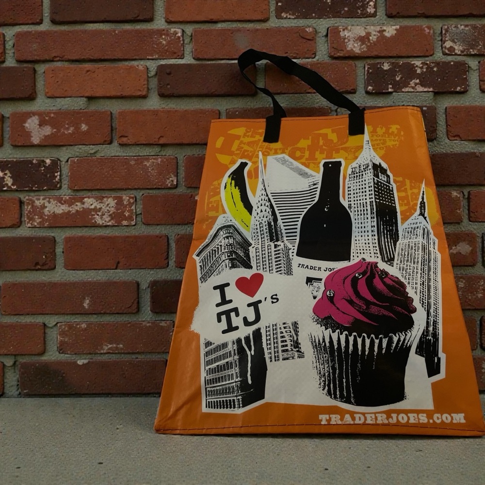 Trader Joe's Orange Tote Bag with Black Handles- NYC Theme!